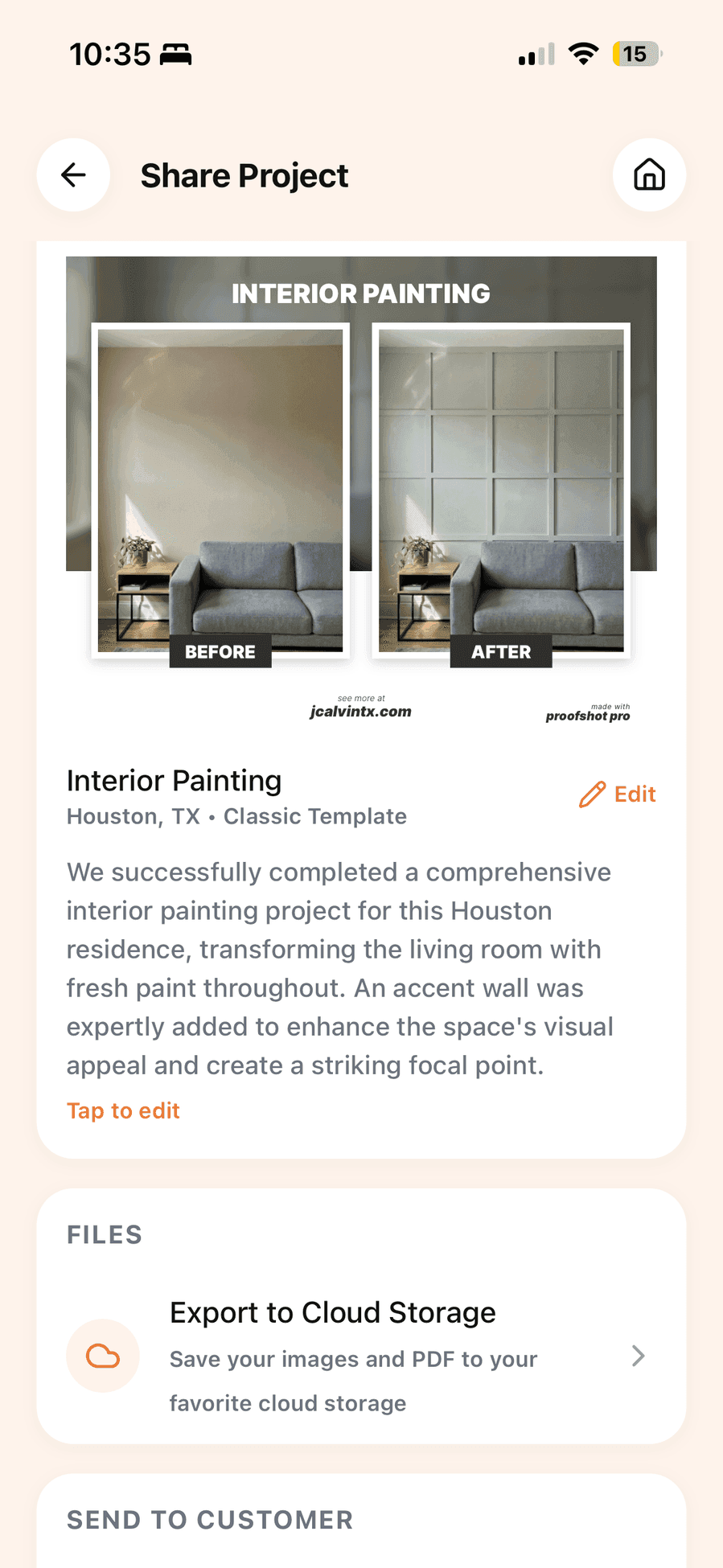 ProofShot Pro app showing a painting project