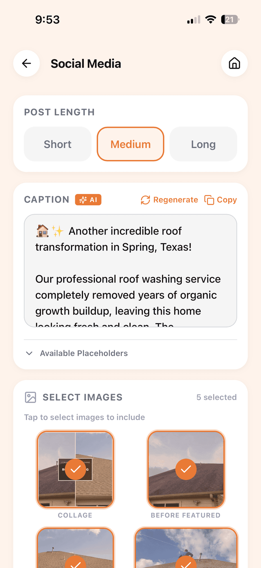 ProofShot Pro social media screen with AI-generated caption